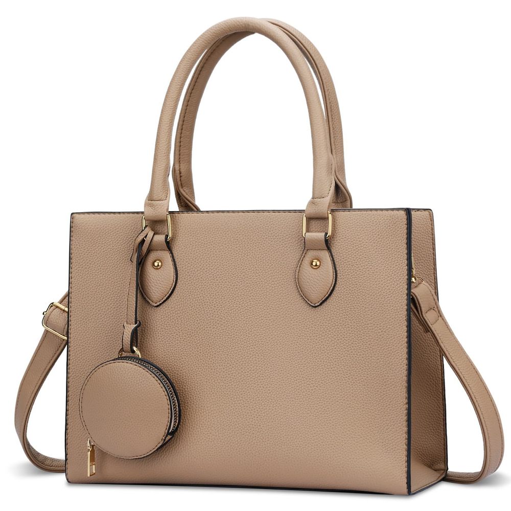 Vegan Leather Tote Satchel with Top Handle and Coin Purse Accessory